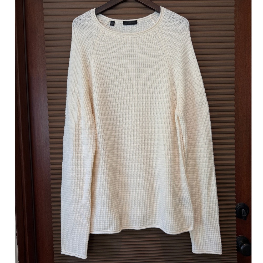 Saks Fifth Avenue Wool Sweater Womens XXL Waffle Knit Granola Casual Cream EUC